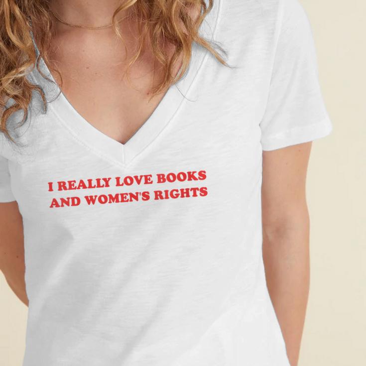 Women's I Really Love Books And Women's Rights Feminist Girls Women Women's Jersey Short Sleeve Deep V-Neck Tshirt Women's I Really Love Books And Women's Rights Feminist Girls Women Women's Jersey Short Sleeve Deep V-Neck Tshirt