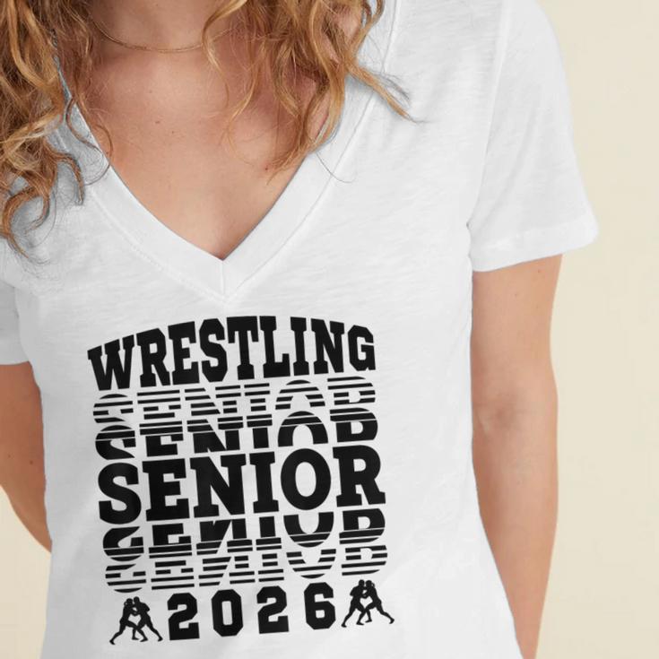 Wrestling Senior 2026 Graduation Women's Jersey Short Sleeve Deep V-Neck Tshirt