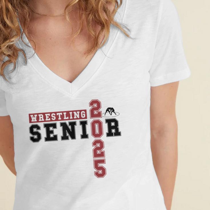 Wrestling Senior Night Wrestling Senior 2025 Graduation 70 Women's Jersey Short Sleeve Deep V-Neck Tshirt