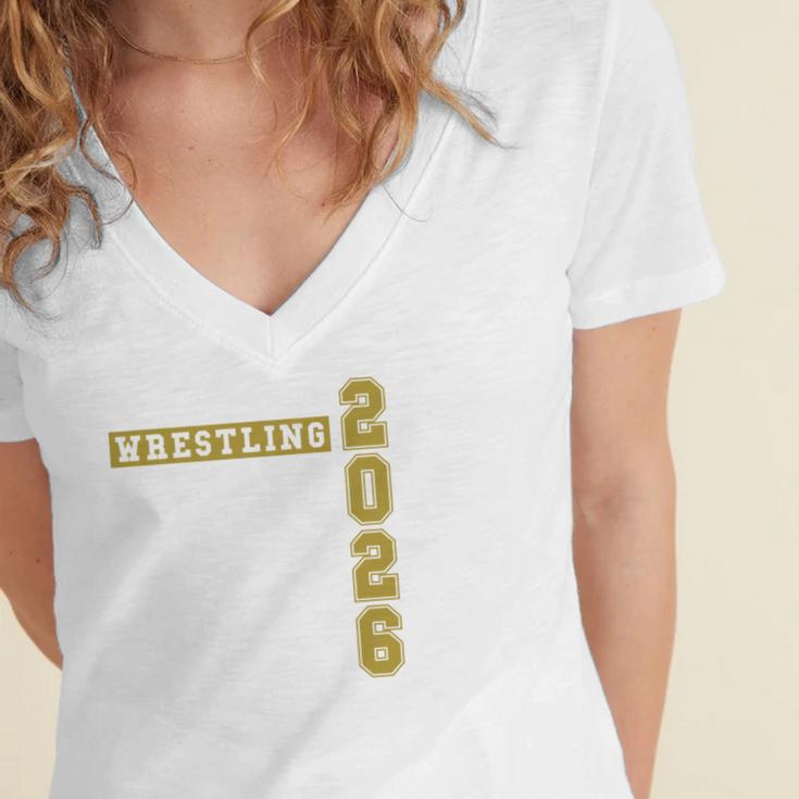 Wrestling Senior Night Wrestling Senior 2026 Graduation 43 Women's Jersey Short Sleeve Deep V-Neck Tshirt