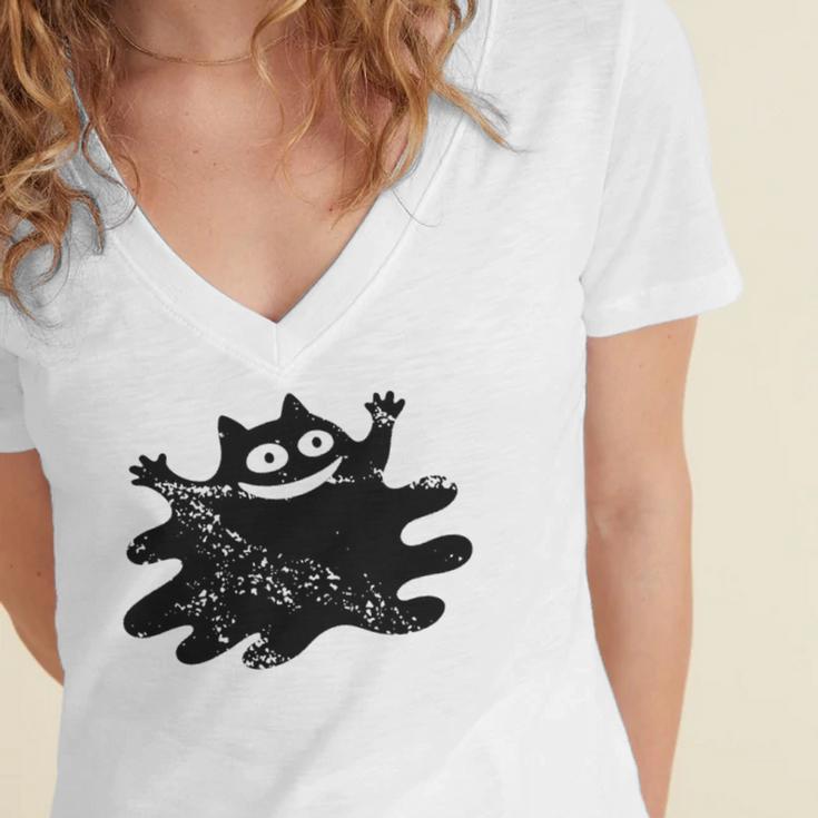 Yk2 Grunge Scary Cat With Tail Tomboy 90s Nostalgia Indie Premium Tri-Blend Women's Jersey Short Sleeve Deep V-Neck Tshirt