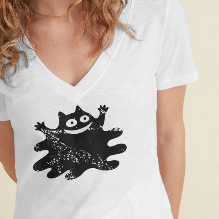 Yk2 Grunge Scary Cat With Tail Tomboy 90s Nostalgia Indie Women's Jersey Short Sleeve Deep V-Neck Tshirt