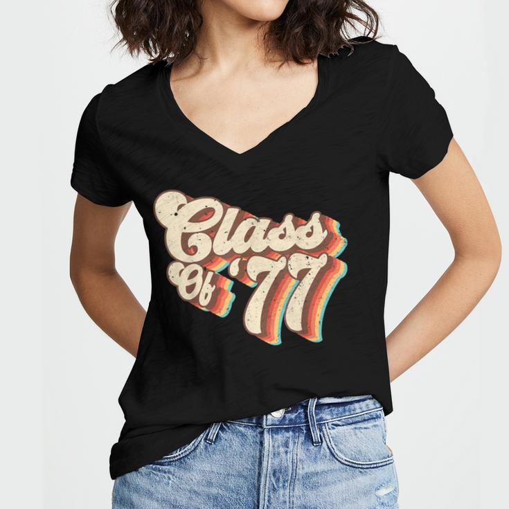 1977 Class Reunion Retro Class Of 77 High School Graduation Women's Jersey Short Sleeve Deep V-Neck Tshirt