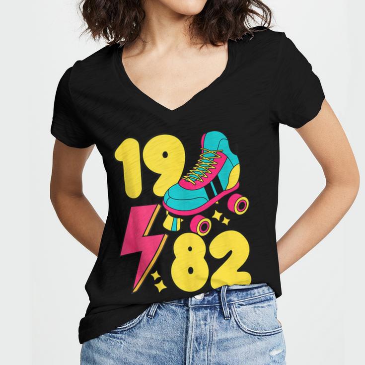 1982 Retro Raised In The 80s Old School Nostalgia Vibes Women's Jersey Short Sleeve Deep V-Neck Tshirt