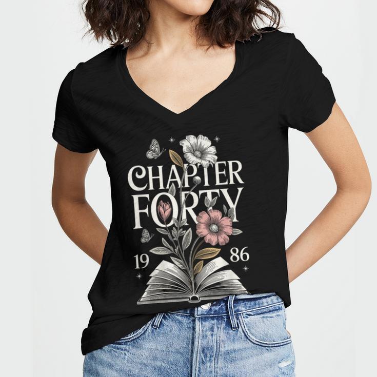 1986 Chapter Forty 40th Birthday Wildflower Book 40 Year Old Women's Jersey Short Sleeve Deep V-Neck Tshirt
