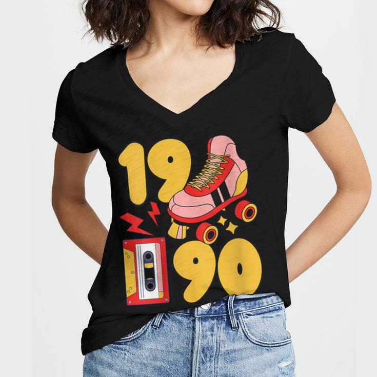 1990 Retro Raised On 90s Music Old School Nostalgia Punk Women's Jersey Short Sleeve Deep V-Neck Tshirt 1990 Retro Raised On 90s Music Old School Nostalgia Punk Women's Jersey Short Sleeve Deep V-Neck Tshirt