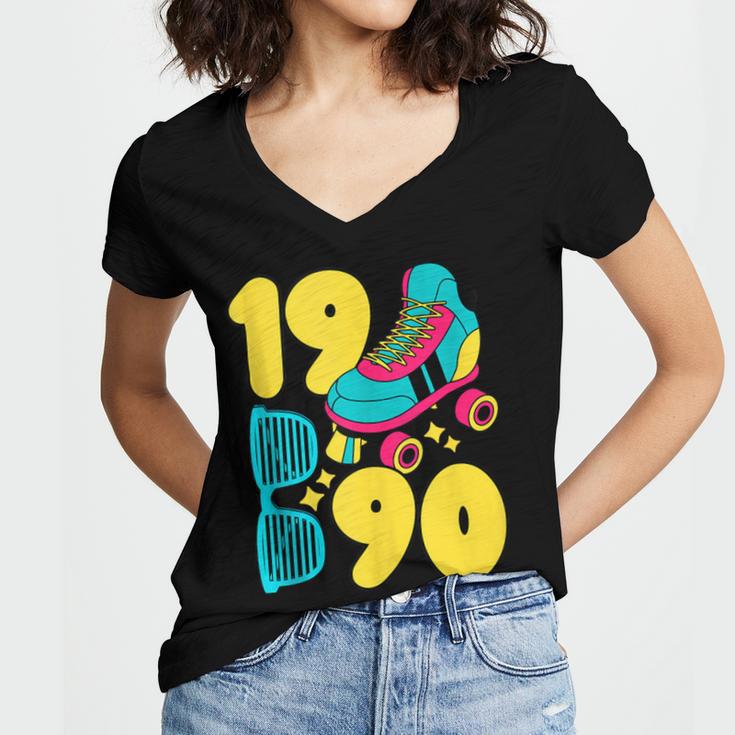 1990 Retro Raised In The 90s Old School Nostalgia Vibes Women's Jersey Short Sleeve Deep V-Neck Tshirt 1990 Retro Raised In The 90s Old School Nostalgia Vibes Women's Jersey Short Sleeve Deep V-Neck Tshirt