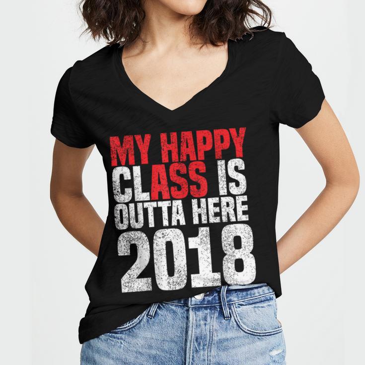 2018 Senior Graduation My Happy Class Shirt Women's Jersey Short Sleeve Deep V-Neck Tshirt
