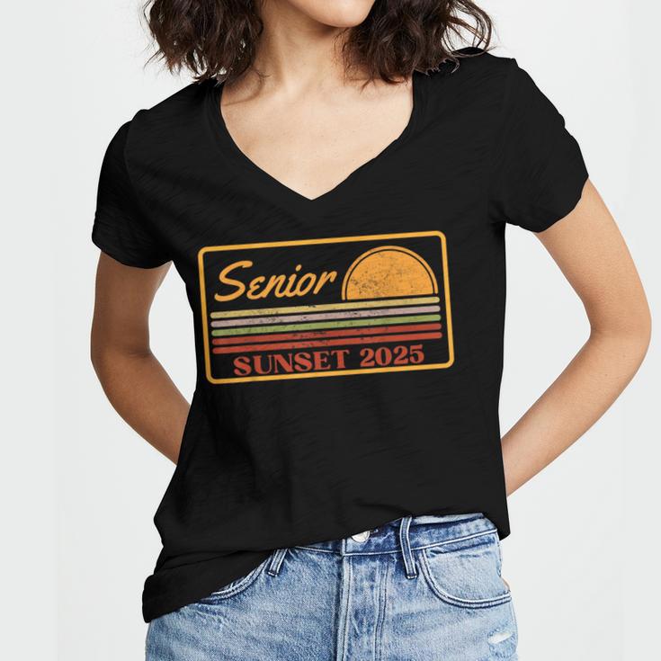 2025 Graduation Highschool Senior Sunset Women's Jersey Short Sleeve Deep V-Neck Tshirt
