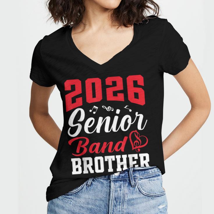 2026 Senior Band Brother Class Of 2026 Parent Graduation Women's Jersey Short Sleeve Deep V-Neck Tshirt