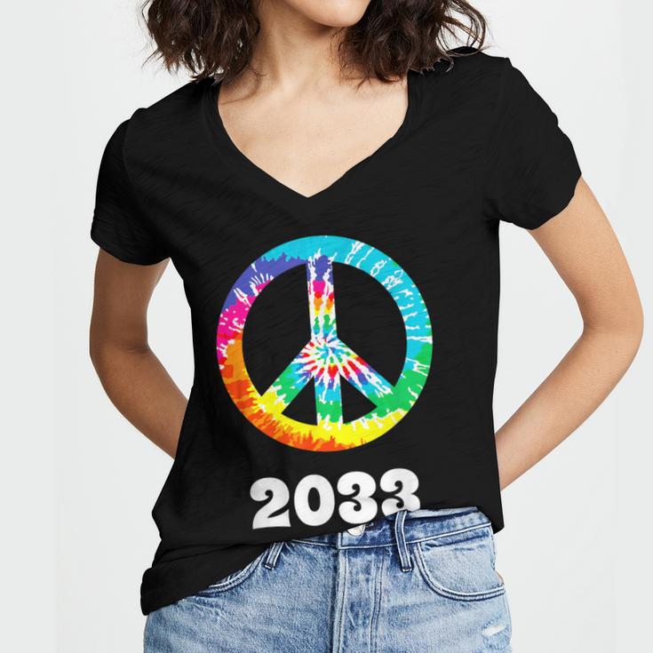 2033 Graduation Class Year Tie Dye Peace Sign Women's Jersey Short Sleeve Deep V-Neck Tshirt
