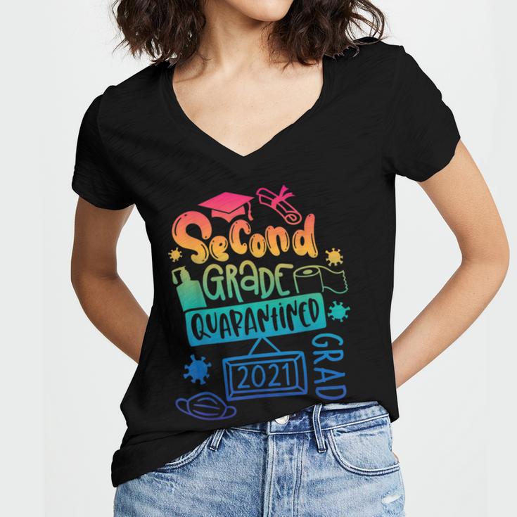 2nd Grade 2021 Graduate Quarantine Second Grade Graduation Women's Jersey Short Sleeve Deep V-Neck Tshirt
