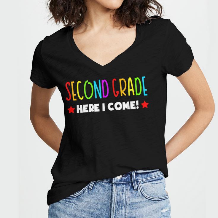 2nd Grade Here I Come Kids 1st Grade Graduation Women's Jersey Short Sleeve Deep V-Neck Tshirt