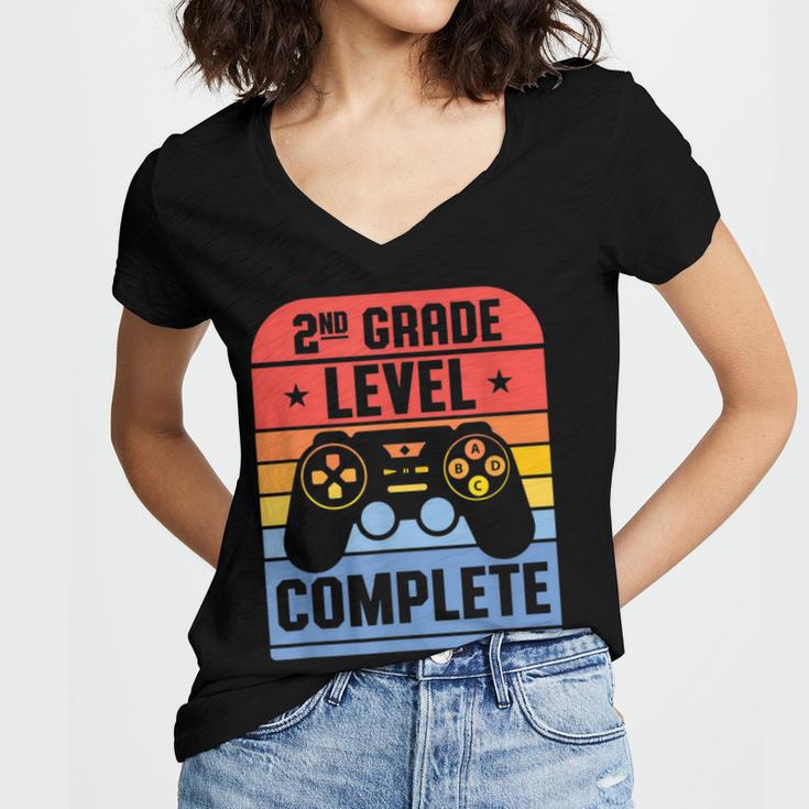 2nd Grade Level Complete Graduation Student Video Gamer Women's Jersey Short Sleeve Deep V-Neck Tshirt