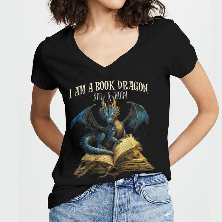 3 Bookish Quote I Am a Book Dragon Not a Worm Reading Book Women's Jersey Short Sleeve Deep V-Neck Tshirt 3 Bookish Quote I Am a Book Dragon Not a Worm Reading Book Women's Jersey Short Sleeve Deep V-Neck Tshirt