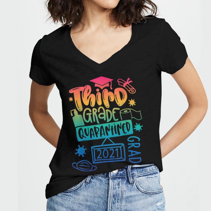 3rd Grade 2021 Graduate Quarantine Third Grade Graduation Women's Jersey Short Sleeve Deep V-Neck Tshirt