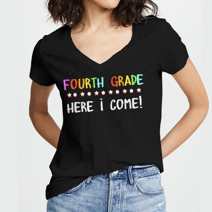 4th Grade Here I Come Cute 3rd Grade Graduation Shirt Women's Jersey Short Sleeve Deep V-Neck Tshirt