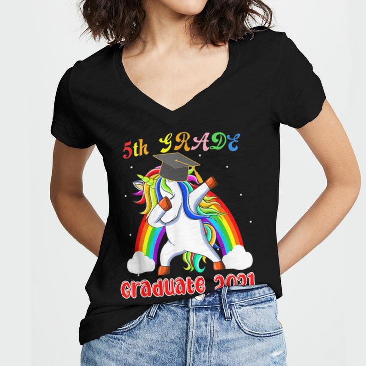 5th Grade Graduate Class 2021 Dabbing Unicorn Graduation Women's Jersey Short Sleeve Deep V-Neck Tshirt