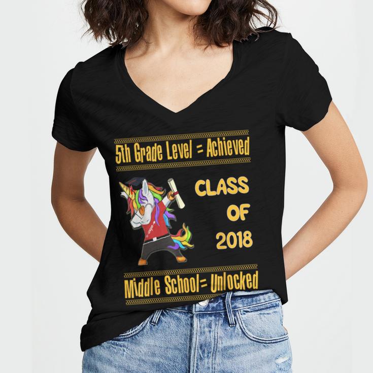 5th Grade Graduation Shirt Dabbing Unicorn Boys Class 2018 Women's Jersey Short Sleeve Deep V-Neck Tshirt