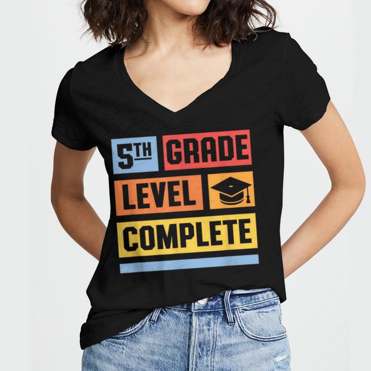 5th Grade Level Complete Shirt Graduation Last Day Of School Women's Jersey Short Sleeve Deep V-Neck Tshirt