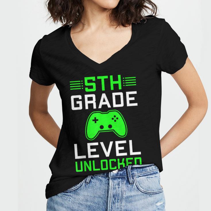 5th Grade Level Unlocked Back To School Gamer Graduation Women's Jersey Short Sleeve Deep V-Neck Tshirt
