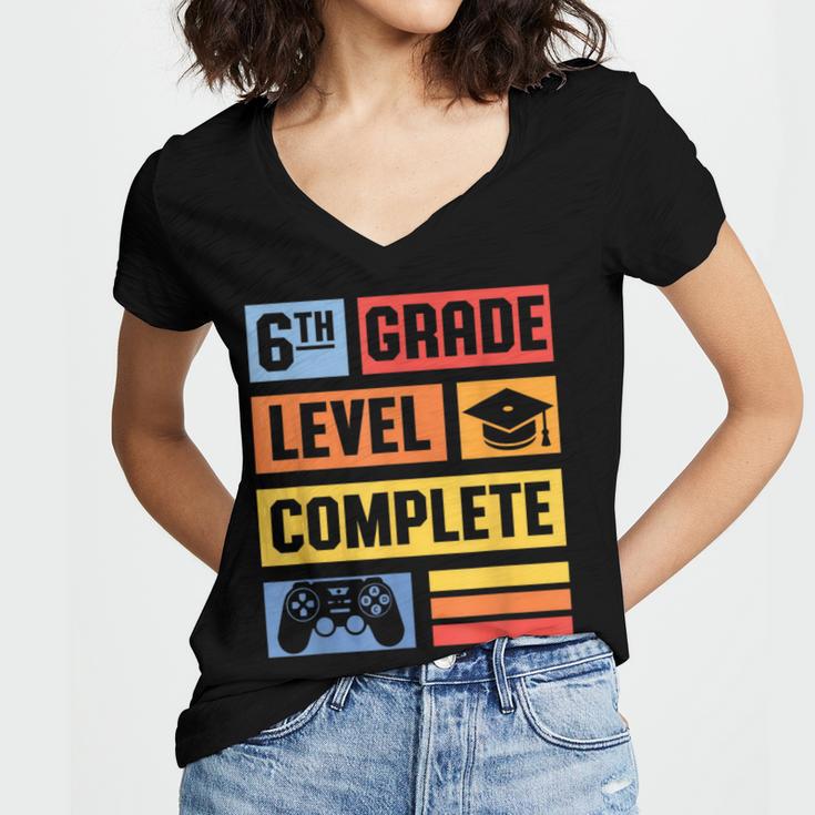 6th Grade Level Complete Shirt Graduation Last Day Of School Women's Jersey Short Sleeve Deep V-Neck Tshirt