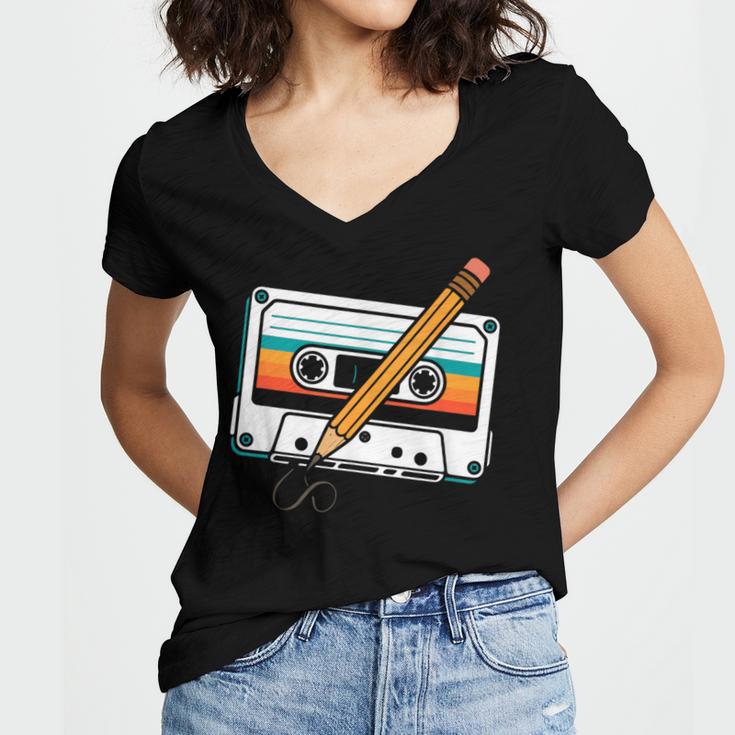 80 S 80s 90s Cassette Tape Nostalgia Retro Band Women's Jersey Short Sleeve Deep V-Neck Tshirt
