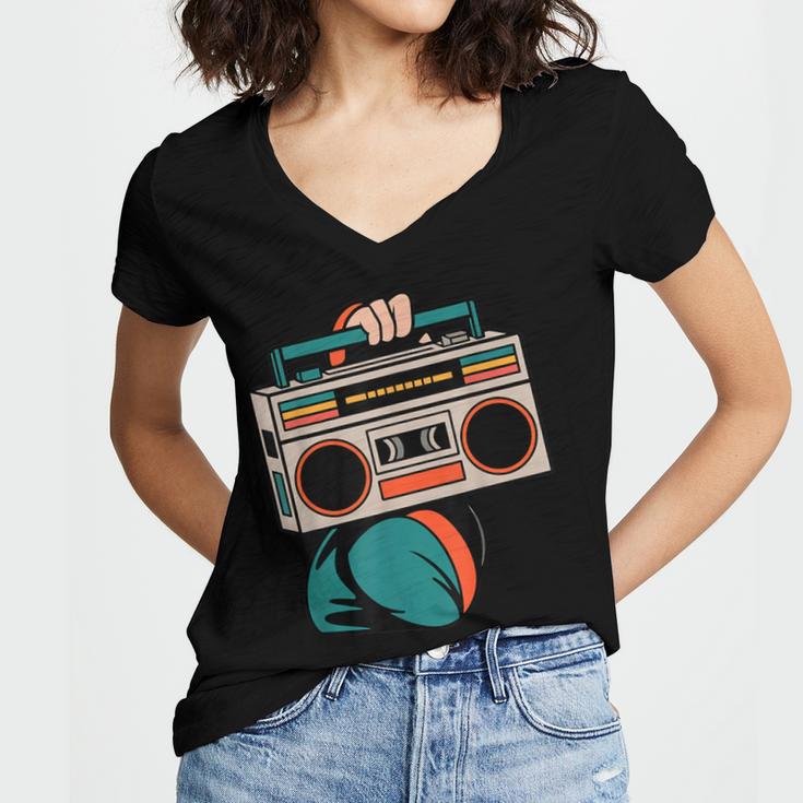 80s 90s Retro Party Costume Nostalgia Boombox Music Hip Hop Women's Jersey Short Sleeve Deep V-Neck Tshirt