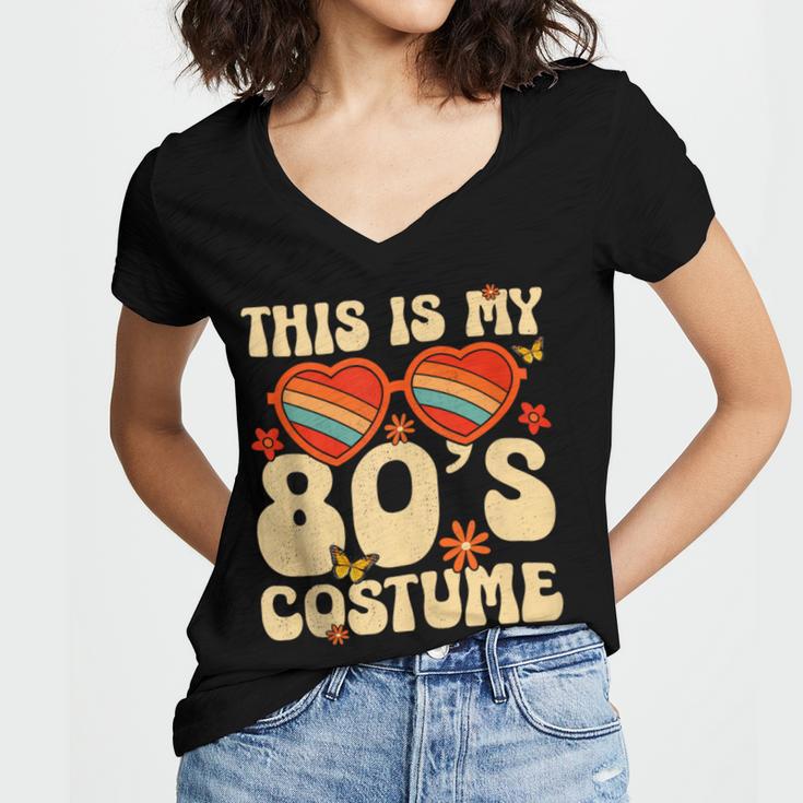 This Is My 80s Costume Vibes Nostalgia 1980s Vintage Fashion Women's Jersey Short Sleeve Deep V-Neck Tshirt