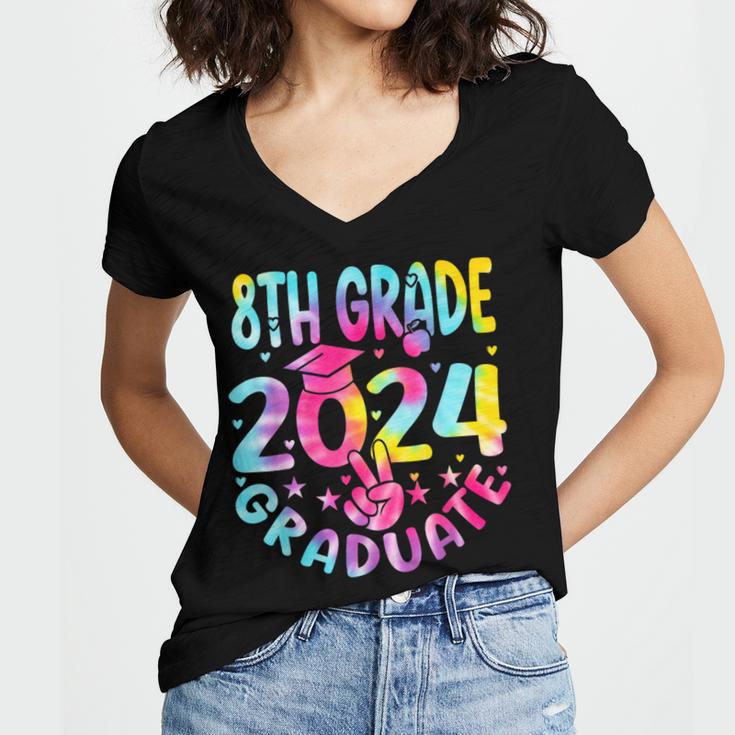 8th Grade Graduate 2024 Graduation Last Day Of School Tie Women's Jersey Short Sleeve Deep V-Neck Tshirt