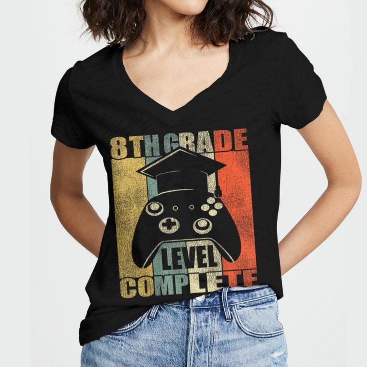 8th Grade Level Complete Gamer Class Of 2024 Graduation Women's Jersey Short Sleeve Deep V-Neck Tshirt