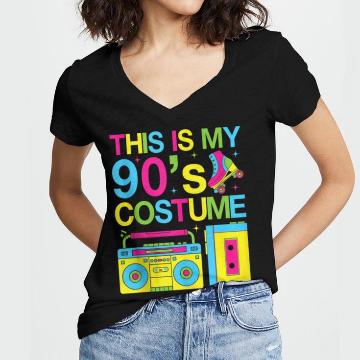 This Is My 90's Costume Retro 1990s Style Cassette Nostalgia Women's Jersey Short Sleeve Deep V-Neck Tshirt