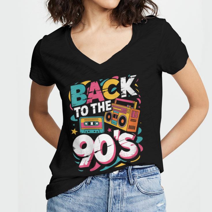 90's Nineties Nostalgia Costume Party Back To The 90s Women's Jersey Short Sleeve Deep V-Neck Tshirt