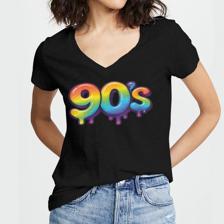 90s Retro Pop Art Rainbow Lips Nostalgia Costume 90s Women's Jersey Short Sleeve Deep V-Neck Tshirt 90s Retro Pop Art Rainbow Lips Nostalgia Costume 90s Women's Jersey Short Sleeve Deep V-Neck Tshirt