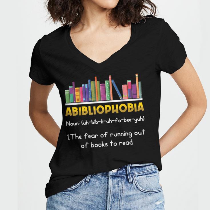 Abibliophobia Fear Of Running Out Of Books Read Book Women's Jersey Short Sleeve Deep V-Neck Tshirt Abibliophobia Fear Of Running Out Of Books Read Book Women's Jersey Short Sleeve Deep V-Neck Tshirt