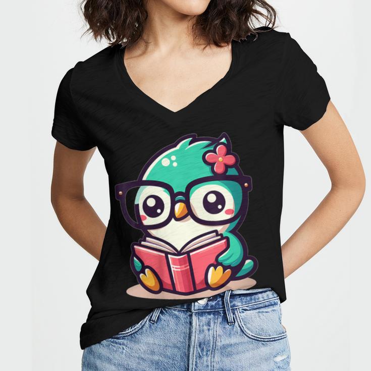 Adorable Book Lover Humming Bird With Reading Glasses Cute Women's Jersey Short Sleeve Deep V-Neck Tshirt Adorable Book Lover Humming Bird With Reading Glasses Cute Women's Jersey Short Sleeve Deep V-Neck Tshirt