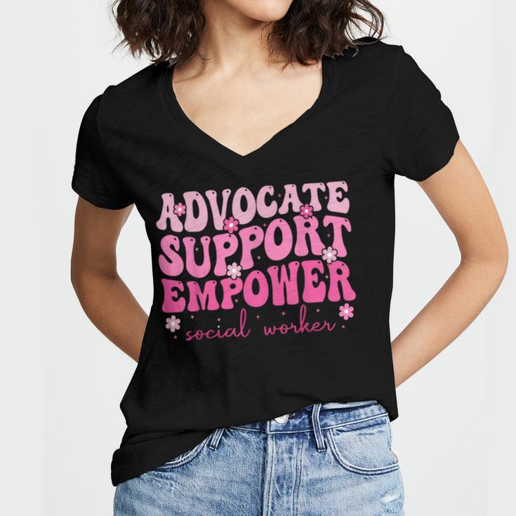 Advocate Support Empower Groovy Social Worker Graduation MSW Women's Jersey Short Sleeve Deep V-Neck Tshirt
