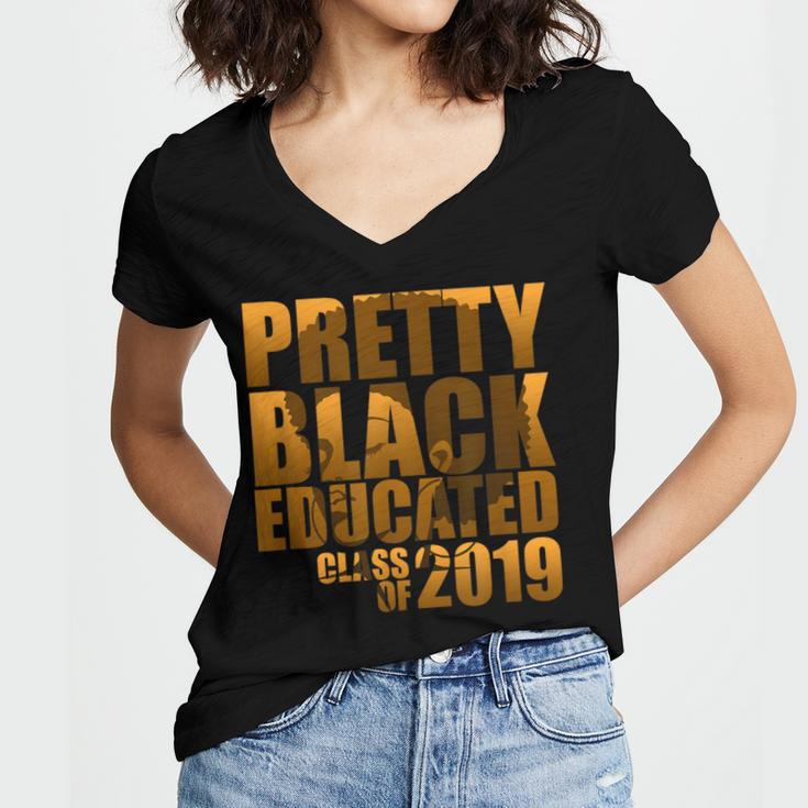 African American Girl Graduation Shirt Senior 2019 Women's Jersey Short Sleeve Deep V-Neck Tshirt