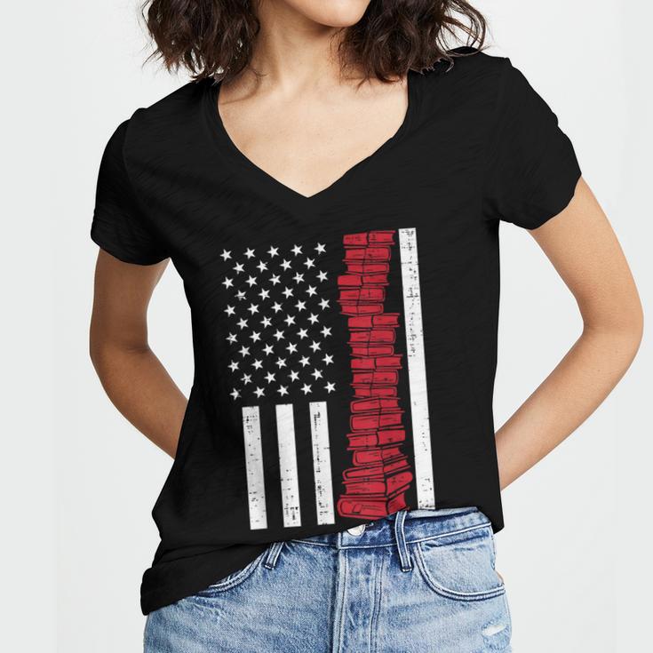 America Flag Read Book Reading Librarian Men Women Kids Women's Jersey Short Sleeve Deep V-Neck Tshirt America Flag Read Book Reading Librarian Men Women Kids Women's Jersey Short Sleeve Deep V-Neck Tshirt