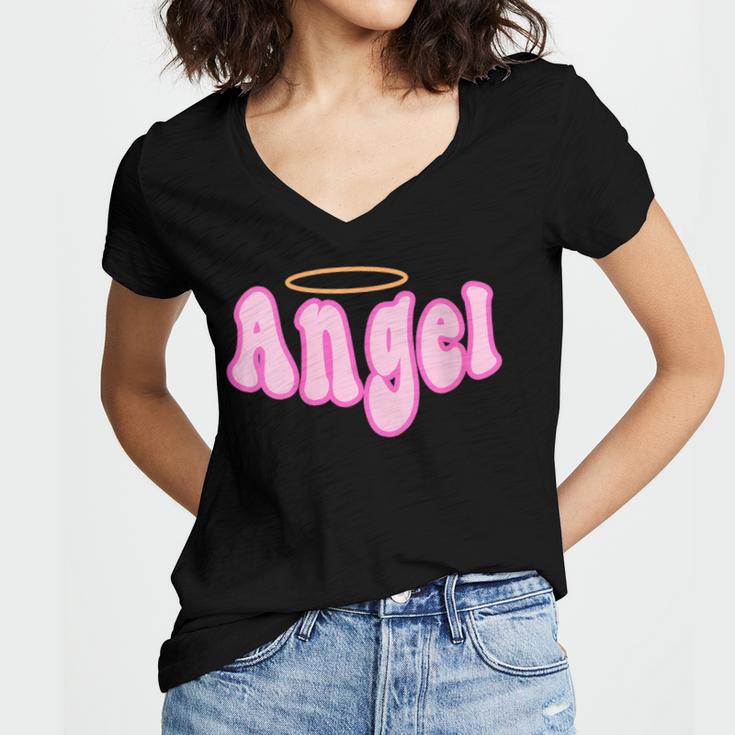 Angel Y2k Aesthetic 2000s Millennial Nostalgia Retro Pink Women's Jersey Short Sleeve Deep V-Neck Tshirt Angel Y2k Aesthetic 2000s Millennial Nostalgia Retro Pink Women's Jersey Short Sleeve Deep V-Neck Tshirt