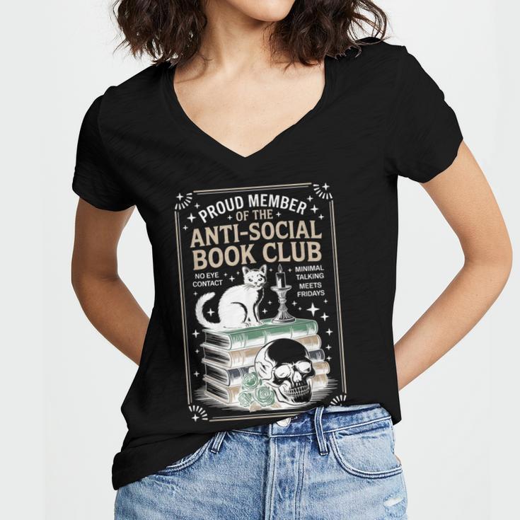 Anti-Social Book-Club Cat Graphic Women's Jersey Short Sleeve Deep V-Neck Tshirt Anti-Social Book-Club Cat Graphic Women's Jersey Short Sleeve Deep V-Neck Tshirt