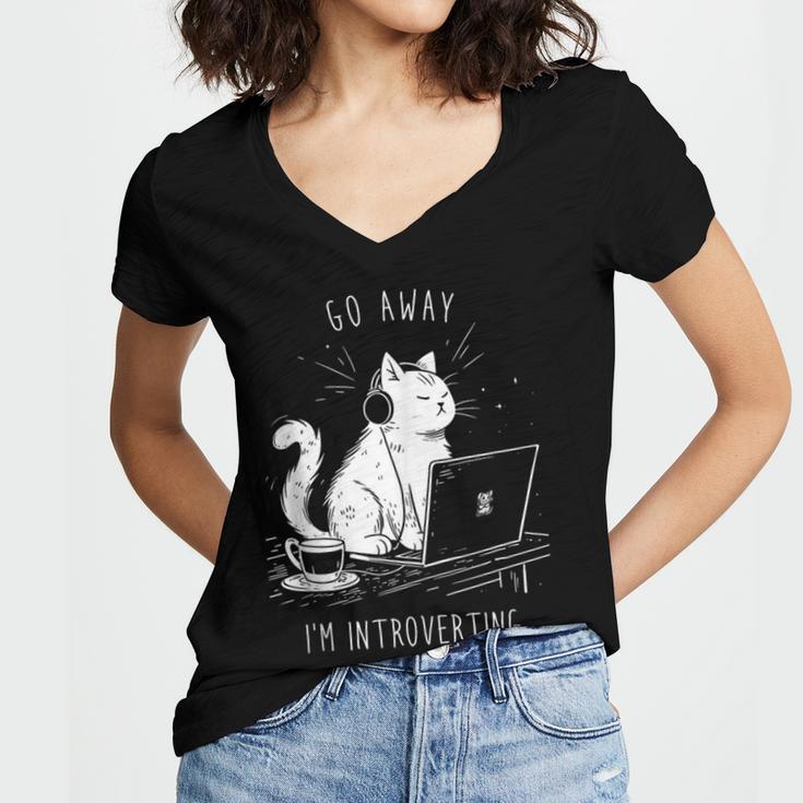 Antisocial Introvert Cat With Coffee On Computer Emo Goth Women's Jersey Short Sleeve Deep V-Neck Tshirt Antisocial Introvert Cat With Coffee On Computer Emo Goth Women's Jersey Short Sleeve Deep V-Neck Tshirt