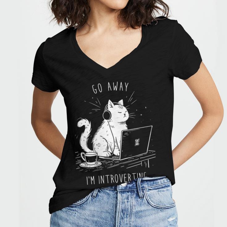 Antisocial Introvert Cat With Coffee On Computer Emo Goth Women's Jersey Short Sleeve Deep V-Neck Tshirt Antisocial Introvert Cat With Coffee On Computer Emo Goth Women's Jersey Short Sleeve Deep V-Neck Tshirt