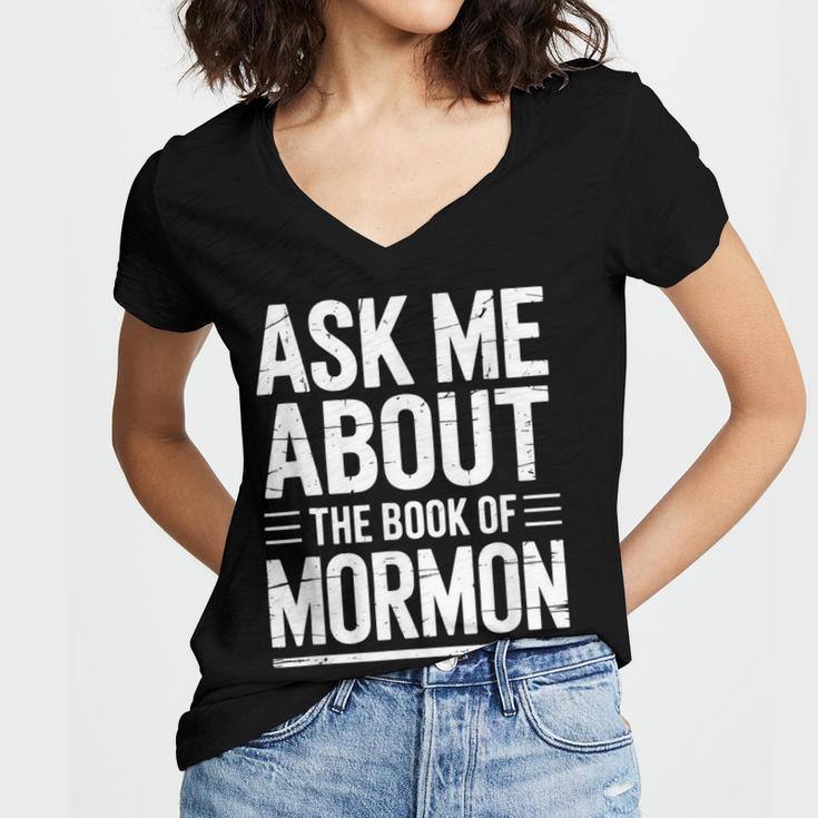 Ask Me About The Book Of Mormon Women's Jersey Short Sleeve Deep V-Neck Tshirt