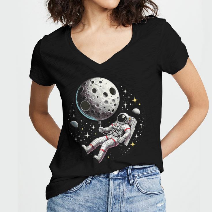Astronaut Aesthetic Holding Moon Balloon Planets Introvert Women's Jersey Short Sleeve Deep V-Neck Tshirt Astronaut Aesthetic Holding Moon Balloon Planets Introvert Women's Jersey Short Sleeve Deep V-Neck Tshirt