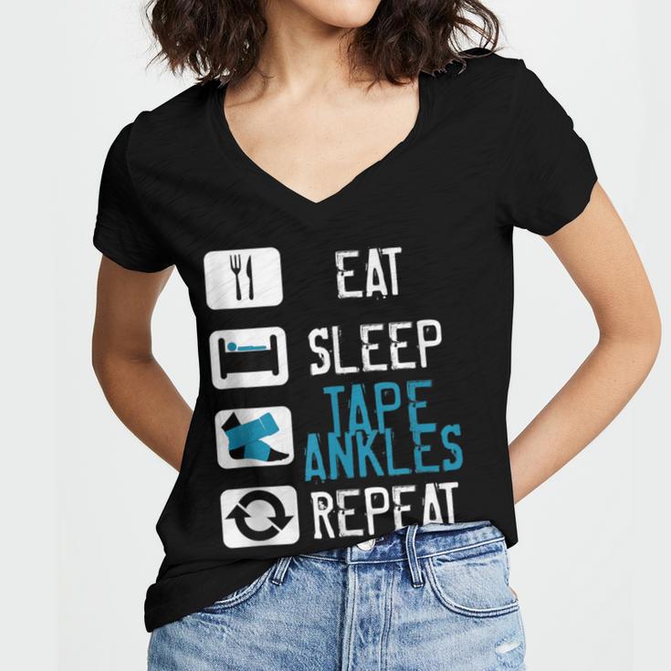 Athletic Trainer Eat Sleep Tape Ankles Graduation Women's Jersey Short Sleeve Deep V-Neck Tshirt