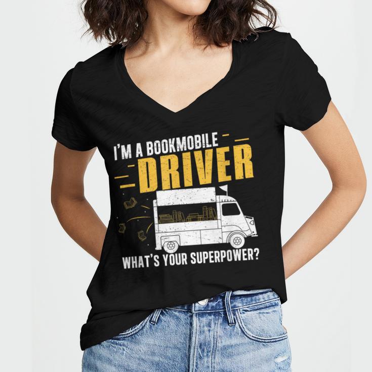 Awesome Bookmobile Driver What's Your Superpower Book Wagon Women's Jersey Short Sleeve Deep V-Neck Tshirt Awesome Bookmobile Driver What's Your Superpower Book Wagon Women's Jersey Short Sleeve Deep V-Neck Tshirt
