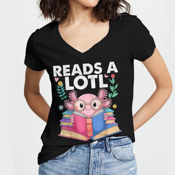 Axolotl Books Readsalotl Reading Bookworm Boys Girls Women's Jersey Short Sleeve Deep V-Neck Tshirt Axolotl Books Readsalotl Reading Bookworm Boys Girls Women's Jersey Short Sleeve Deep V-Neck Tshirt