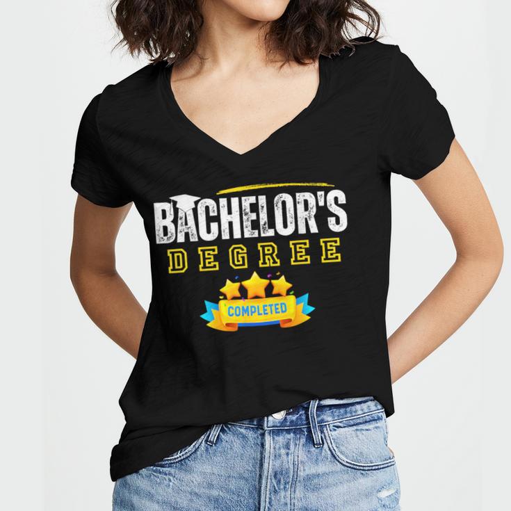 Bachelors Degree Graduation Senior Celebration Grad Party Women's Jersey Short Sleeve Deep V-Neck Tshirt