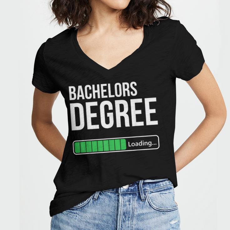 Bachelors Degree Loading College Student Graduation Women's Jersey Short Sleeve Deep V-Neck Tshirt